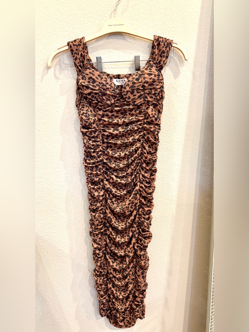 KRMA Tabitha Ruched Leopard Print Bodycon Midi Dress - Size Medium